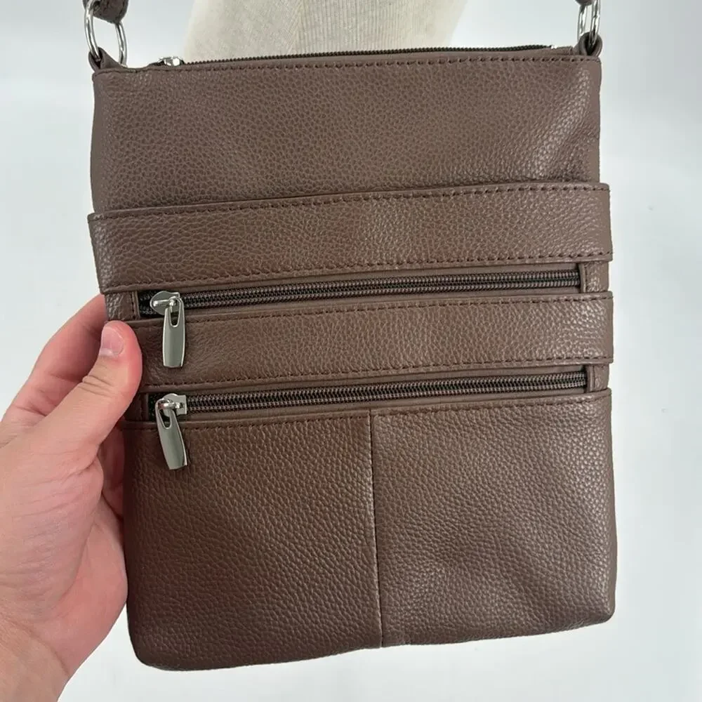 NWT brown leather tan crossbody bag